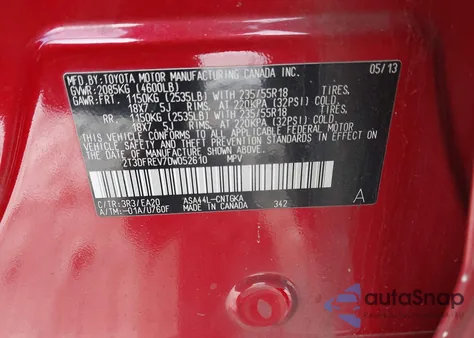 2013 Toyota Rav4 Limited z USA, uszkodzony, nr VIN 2T3DFREV7DW052610